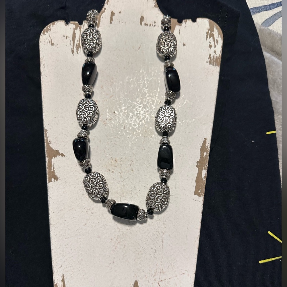 Brighton, silver and black Onyx very chunky necklace 18 inch